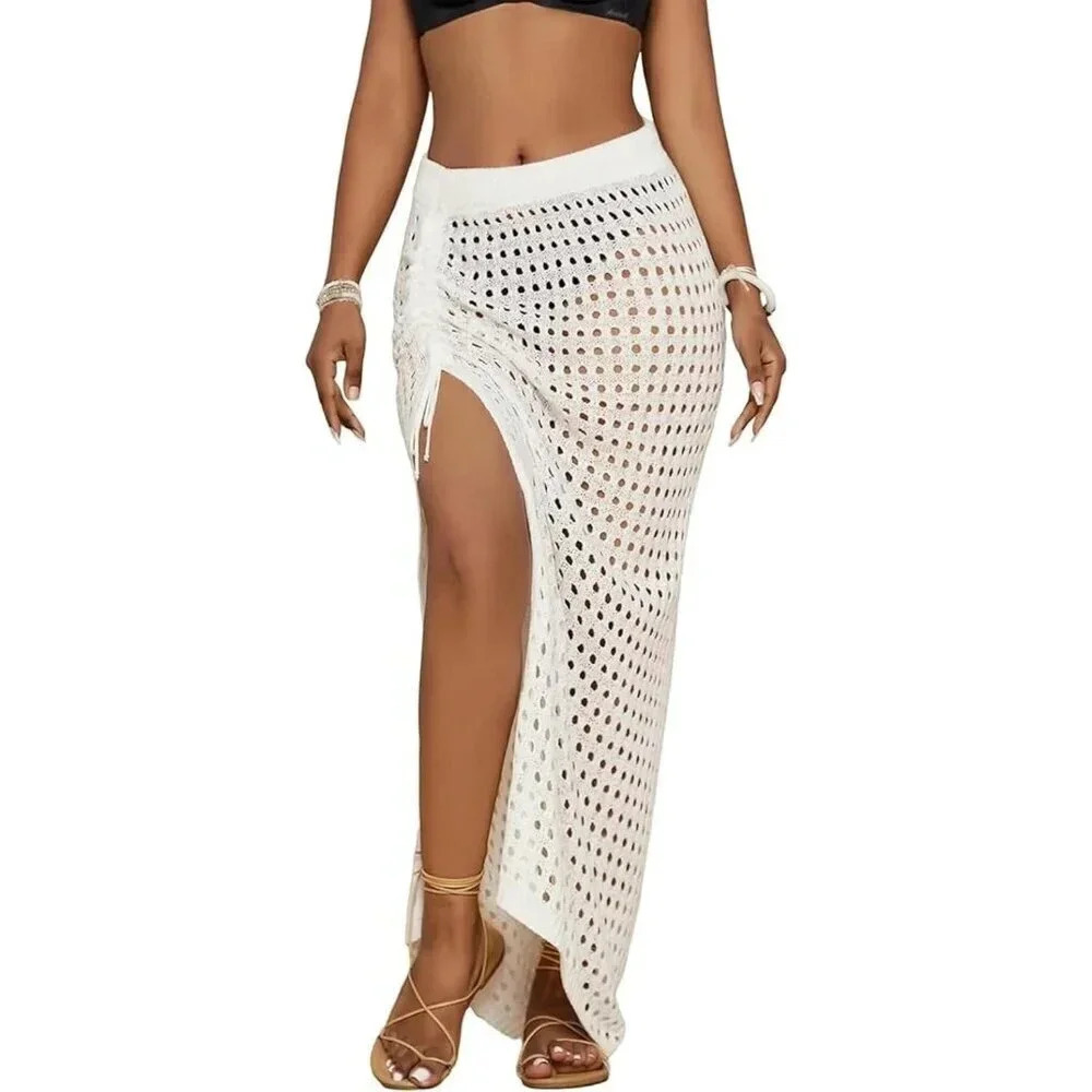 Crochet Beach Cover Up  Swimsuit Cover Up Sheer Top Side Split for Women
